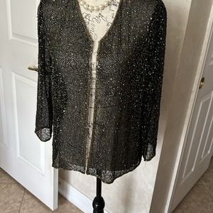 Vintage black/ gold seed beads sheer black chiffon type material evening jacket